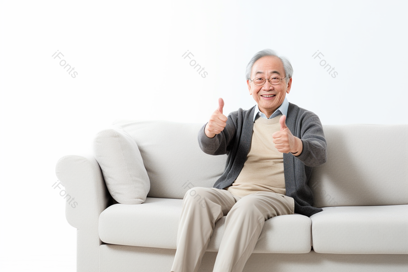 一个坐在沙发上的老人点赞,高清,摄影图,摄影图片,图片大全,摄影图免费下载